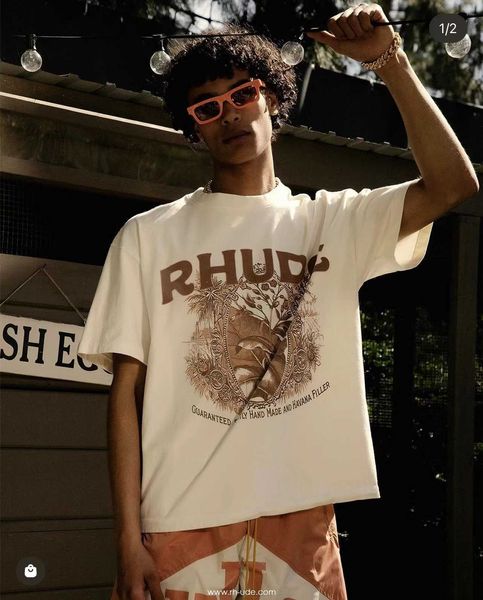 Designer Fashion Clothing Tees TShirts Rhude Summer Flower Print Short Sleeve American High Street Small Trend Brand T-shirt lâche pour hommes et femmes Tops Streetwear