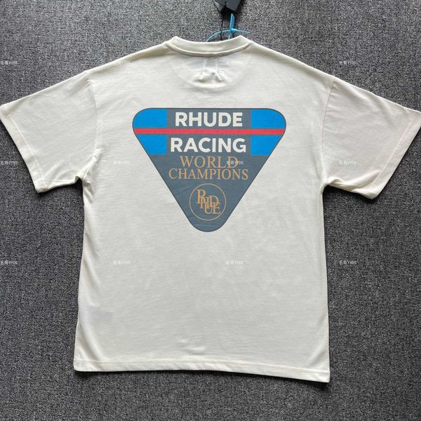 Diseñador Ropa de moda Camisetas Camisetas Rhude Primavera Verano Lema Triángulo azul Estampado de letras Camiseta de manga corta Elegante Calle suelta Hombres Mujeres Tops Streetwear