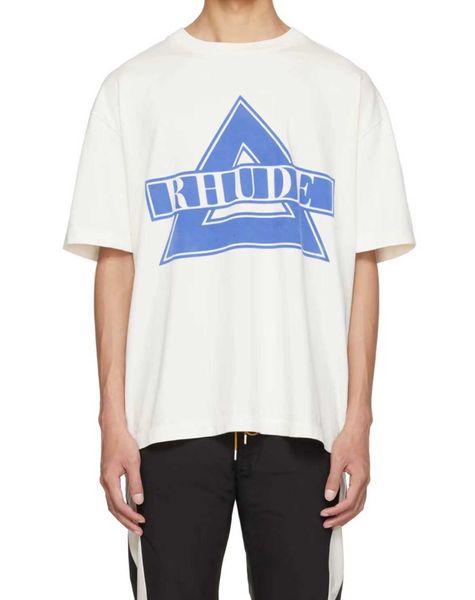 Designer Fashion Clothing Tees TShirts Rhude Triangle Banner Imprimé T-shirt à manches courtes Blanc Demi-manches Pur coton Tendance Marque Été Hauts pour hommes Streetwear