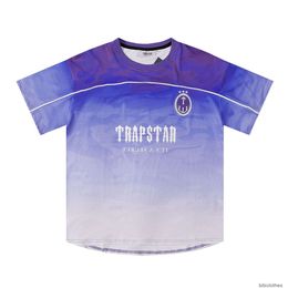Designer Mode Kleding T-shirt Luxe Heren Casual Tees Trend Brand 2023 Nieuwe Trapstar Londen Gradiënt Blauw Voetbal Sweatshirt Korte Mouw T-shirt Heren Dames