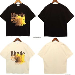 Designer Fashion Vêtements Tshirt Luxe Hommes Casual Tees Rhude 23ss Printemps / Été Nouveau Demi-manche Homme Américain Oversize Eagle Lettre Impression Court 2024