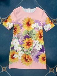 Robe de créateur, mode haut de gamme, robe imprimée à manches courtes et col rond, imprimé monochrome S-XLSunflower