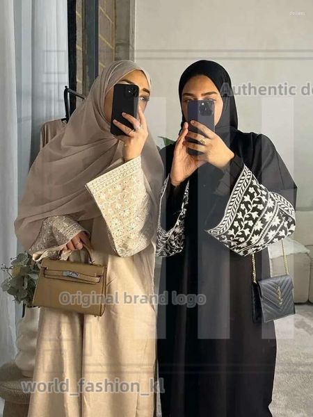 Designer Fashion Vêtements ethniques en lin en coton fermé Abaya Dubai Luxury Floral broderie Abayas pour femmes Turquie musulmane Hijab robe Ramadan Islamic Kaftan 812