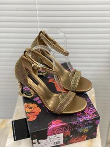 Sandalias de tacón de moda de diseñador Zapatos de verano con tacones con letras Tacones altos de ladrillo Zapatos de tacón alto de mujer brillantes y brillantes Zapatillas de moda de boda con incrustaciones de diamantes