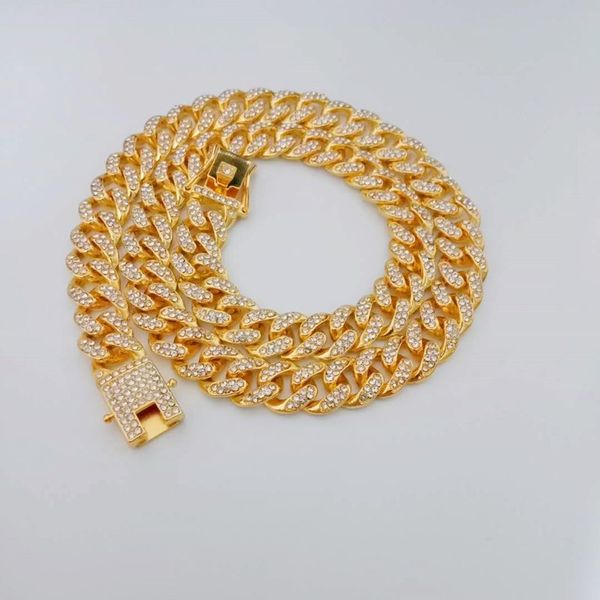 Collier de strass cubain hip-hop de mode de créateur, collier en acier inoxydable, chaîne en or de 45 cm, collier de tempérament, un excellent cadeau pour le petit ami en gros