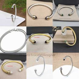 Diseñador Joyas de moda Braceletas trenzadas Pearl Charm Bangle S Pulsera de cable de alambre retorcido Mujeres de 14k Reparación de oro Imitación de cobre Joyas de 5 mm