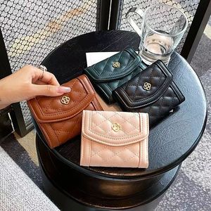 Designer Fashion Leather Diamond Dames Purse Double Fold Simple Leather Premium Credit Card Holder Purse met Box Card Bag