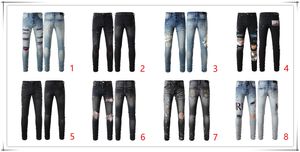 Designer Fashion Jeans pour hommes Ripped Motorcycle Slim jambe droite Jeans Mode de rue pour hommes et femmes Jeans brodés imprimés décontractés Taille 28-40