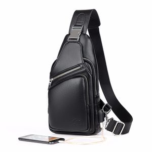 Designer- Mode Hommes Sac À Bandoulière Anti-effraction En Cuir Noir Hommes Poitrine Sac USB Charge Sacs À Bandoulière Sac De Voyage J190702