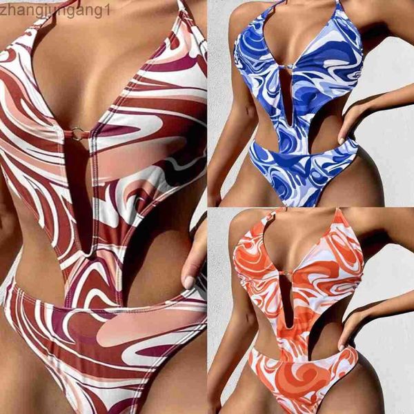 Diseñador de moda Nuevo traje de baño Traje de baño estampado de una pieza Bikini Sexy Correa grande Bikini Camiseta Tops