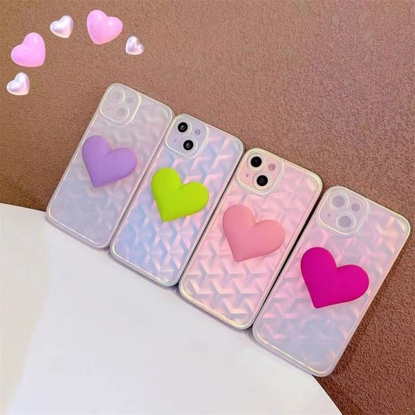 Étui de téléphone Designer Fashion Laser 3D grain tridimensionnel Love Heart adapté à l'iPhone 14 13 12 Pro max 11 14 plus étui de protection contre les chutes