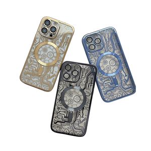 Diseñador de cajas de teléfono de moda para iPhone 15plus 15promax 14 13 12pro Funda de silicona Apple Teléfono móvil Borde de revestimiento mecánico Anti-caída Cubiertas magnéticas que no amarillean