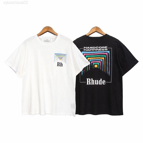 Designer Fashion Rhudes t-shirt 2022 Summer Brand Sleeve Cigarette Square Array Abstract Printed Loose T-shirt