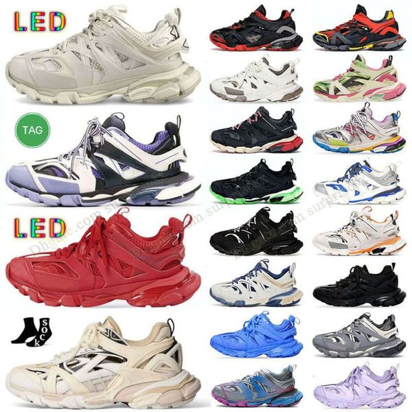 Designer Fashion Scarpe Track 3 3.0 LED chaussures lumineuses hommes femmes Paris Triple S baskets à lacets noir et blanc Tess.s.Baskets à plateforme imprimées en nylon Trainer Gomma en cuir