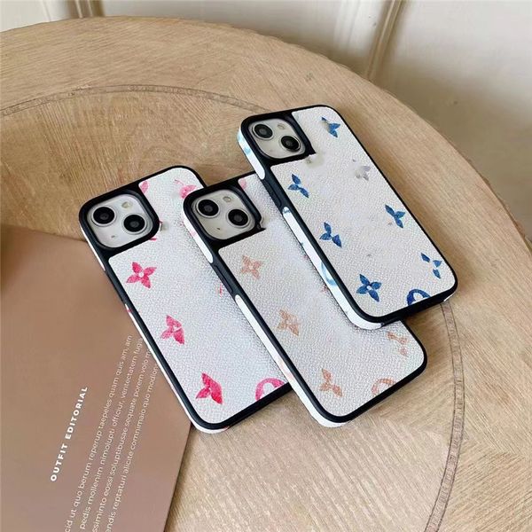 Funda de teléfono a prueba de golpes de diseñador de moda para iPhone 14 Pro Max 14pro 14plus 13promax 13pro 13 12 12Pro Max Flower Letters Funda de cuero pu de lujo para parejas Shell56823