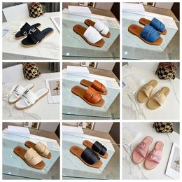 Chaussures de mode de créateurs Sandale en bois Sluffy Pantoufles de mule à fond plat Luxe Vintage Lettre brodée Chaussures pour femmes Été Plage Chaussures beiges en plein air