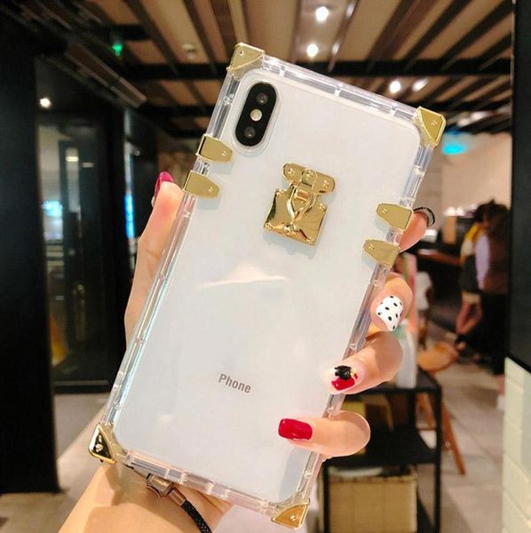 Designer Fashion Square Clear Cell Phone Cases Bling Metal Crystal Cover Coquille de protection pour iPhone 13 12 11 Pro Max XR XS 8 7 6 8501960