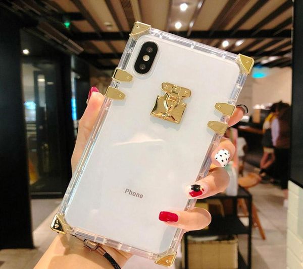 Designer Fashion Square Clear Cell Phone Cases Bling Metal Crystal Cover Coque de protection pour iPhone 13 12 11 Pro Max XR XS 8 7 6 2577236