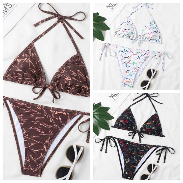 Maillot de bain d'été de mode de créateurs Bikini Femme Sexy Triangle Split Lettre Ensemble Maillot de bain de mode Simple Sangle Casual Mince Slim Beachwear avec chaîne de taille