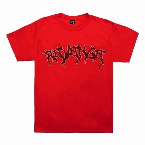 Diseñador Camiseta de moda Venganza roja y camiseta negra Rhinestones Camiseta de perforación caliente de manga corta