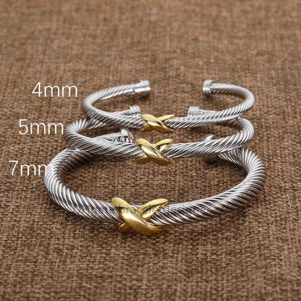 Designer Fashion Top Luxury Bijoux Twisted X Bracelet Gold Charm Sliver 925 STERLING Silver Bracelets tressé Cross Bangle Diamond Zircon Luxury Couple 987