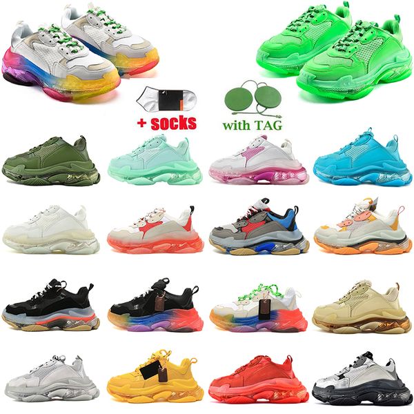 Designer Fashion Triple-s Clear Sole Casual Chaussures Noir Rose Néon Vert Gym Bleu Blanc Rouge Hommes Baskets Turquoise Beige Gris Tan Métallique Argent Hommes Femmes