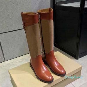 Designer-mode vrouwen laarzen lederen katoen stoffen letters ronde hoofd middelbare laars voor cowboy booties home