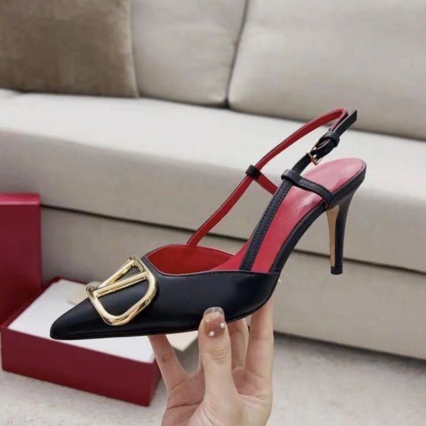 Designer Fashion Femmes Habille en cuir Summer Point Talon après tête vide Tête Vide non glissée Chaussures à talons hauts Chaussures plates Luxur