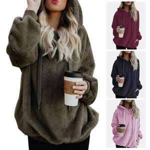 Designer Fashion Women Over size Hoodies Sweat Solid Color 1/4 Zip Up Fluffy Hooded Tops Outwear pour Femme Femme