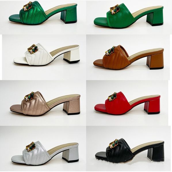 Sandales de créateurs de mode pour femmes, pantoufles en cuir, chaussures à talons épais, atmosphère de luxe, double bouton en métal, sandales à talons hauts, taille 35-43