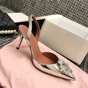 Designer Gratis Verzending Mode Vrouwen Schoenen Zilveren Patent Lederen Crystal Strass Point Teen Hoge Hakken Gloednieuwe Party Schoenen Trouwschoenen