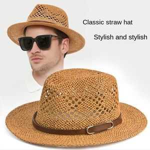 Diseñador Fedora Hat ancho Hombre Man Beach Sombrero de paja Exquisito Moda de malla Hugar sin alivio Summer de ocio 240508