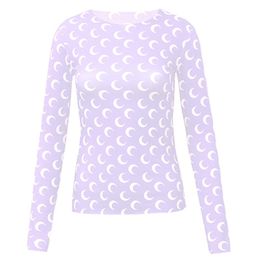 Designer vrouwelijke dames t shirts kleding sexy maan print top geprinte stylist dames lange mouw grafische tee tunieken koszulka damska cresca crescent fd