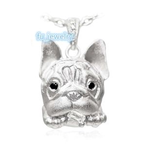 Ontwerper fijne sieraden gerhodineerd massief 925 sterling zilver zwart moissanite puppy bulldog hond hanger ketting voor vrouwen