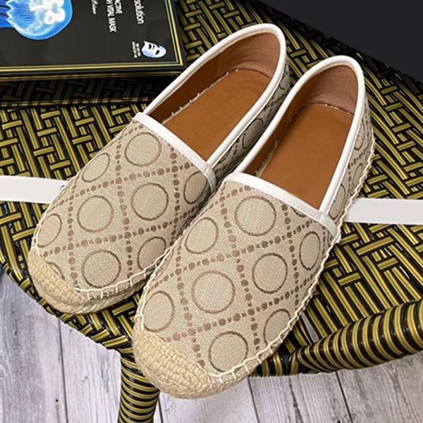 Chaussures de pêcheur de créateur paille plage luxe glisser sur pédale plate paresseux toile cuir mocassins chaussures décontractées pour femmes coton tweed gros-grain herbe tissé chaussures de corde de chanvre