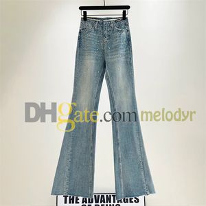 Designer Flare Jeans for Women Shiny Rhinestone Denim Pants Luxe hoge taille slanke wijd uitlopende broek Lange Jean Streetwear