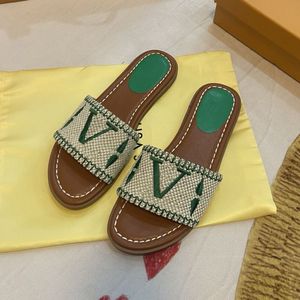 Designer platte sandalen luxe slippers borduur scuffs mode flip flop brief slipper voor vrouwen zomer strand dames dames lage hakschoenen