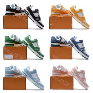 Baskets plates de créateurs Virgil Trainer Chaussures de sport Trail Low 1 Baskets de basket-ball Denim Toile Cuir Abloh Blanc Rouge Bleu Lettre Superpositions Hommes Femmes Entraîneur T38