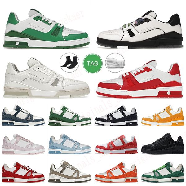 Diseñador Flat Sneaker Trainer Virgil Zapatos casuales Cabellado de mezclilla cuero Blanco verde rojo Plataforma de letra para hombres Sneakers de zapatillas bajas 36-45 por buen precio