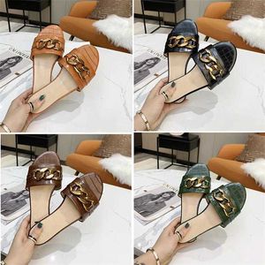 Designer Flats Chain Slides Single Shoes Lady Shoes 6Colors Crocodile Pattern Leather Summer Sexy New Women Big Size With Box Us12 No 270