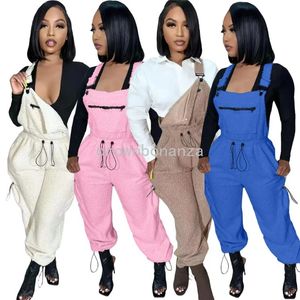 Designer Fleece Overalls Dames Herfst Winter Dikkere Jumpsuits Casual Warme Losse Jarretelbroek 2XL Mode Eendelige Overalls Bulk Groothandel Kleding