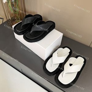 Designer Slippers THE ROW Sandalen Vrouwen Slipper Platte Hakken Plateauslippers Stof Sandaal Rubber Slippers Mode Zomer Outdoor Casual Schoen Zwart Wit Sandalen