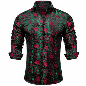 Diseñador Floral Camisa de hombre LG Manga Hombres Ropa Verde Social Prom Rose Green Butt Down Collar Dr Camisas Blusa f49m #