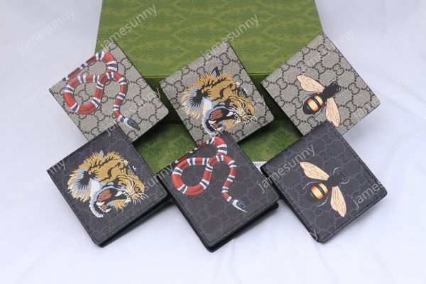 Portefeuilles de créateurs Rétro Hommes Designers d'animaux Mode Court Portefeuille En Cuir Noir Serpent Tigre Abeille Femmes De Luxe Porte-Cartes Porte-Cartes Avec Boîte-Cadeau