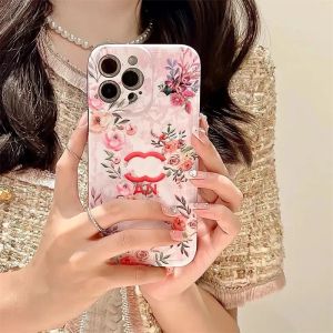 Ontwerper Bloem Telefoonhoesjes Dames Roze Telefoonhoesje voor iPhone 14 13 12 11 Pro Max Plus X XS Luxe Smartphones Schokbestendige Cover G239226PE-3