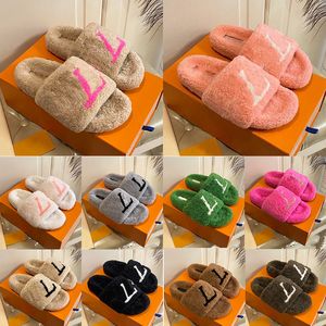 Designer Pluizige Bont Slippers Sandalen Voor Vrouw Plat Platform Fuzzy Slides Beige Wit Zwart Vrouwen Winter Beroemde Outdoor Femme Huis Slipper Slide