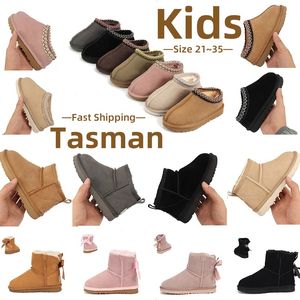 Ontwerper Fluffy Snow Baby Babes Mini Kids Toddler Tasman Slippers Winter Australië Platform Ug Boot Fur Slipper enkelwolschoenen Sheepskin Lederen Boy Girls Boot