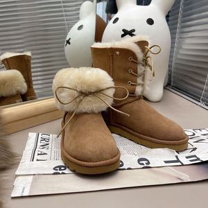 designer bottes de neige moelleuses hiver australie plate-forme cheville laine chaussures à lacets en peau de mouton fourrure en cuir véritable marque classique casual femmes à l'extérieur curseur 10A