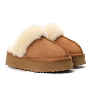 Diseñador Botas de nieve mullidas Mujeres Invierno Australia Plataforma Ug Bota Zapatilla de piel Tobillo Zapatos de lana Piel de oveja Cuero real Marca clásica Casual Fuera delgada