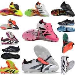 Designer voetbal laars heren cadeauzakje laarzen nauwkeurigheid+ elite tong fg laarzen metaal spikes voetbalschoenen mannen veterloos zacht lederen roze voetbal eu36-46